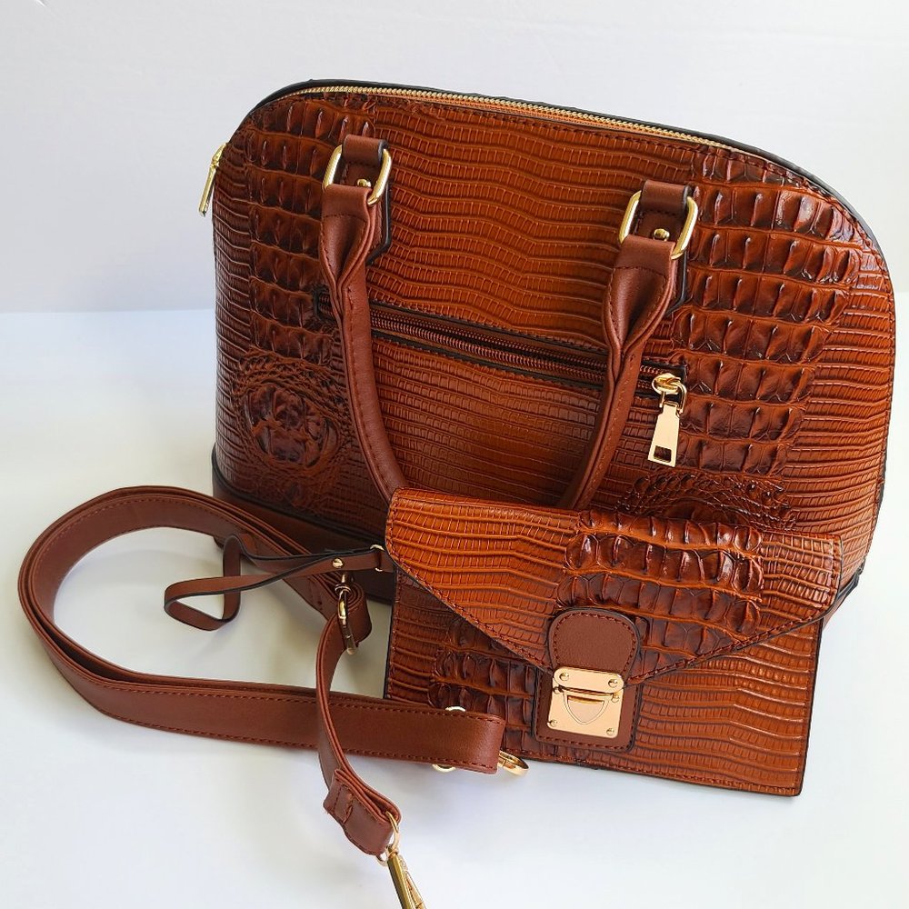 Dome Satchel - Faux Croc Leather